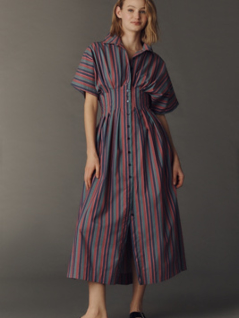 THE TOBIE SHIRT DRESS BY EXQUISE. Pink/teal stripe.